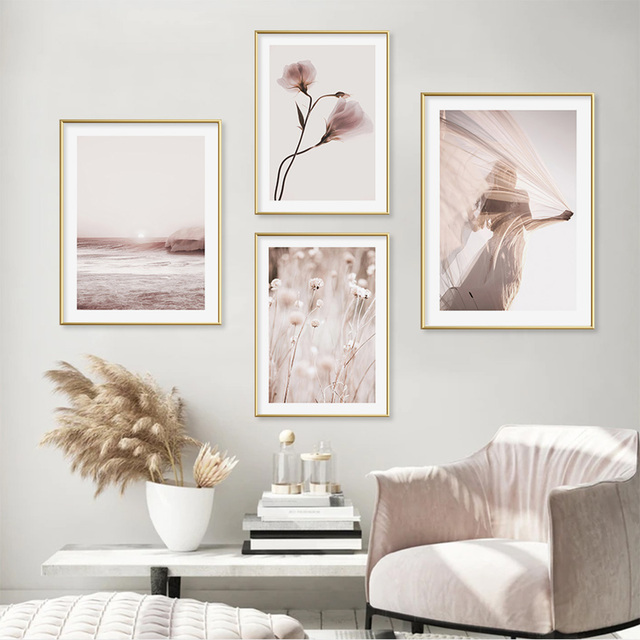 Rozpływający się różowy kwitnący kwiat - malarstwo na płótnie jako dekoracja wnętrza domowego - Wianko - 3