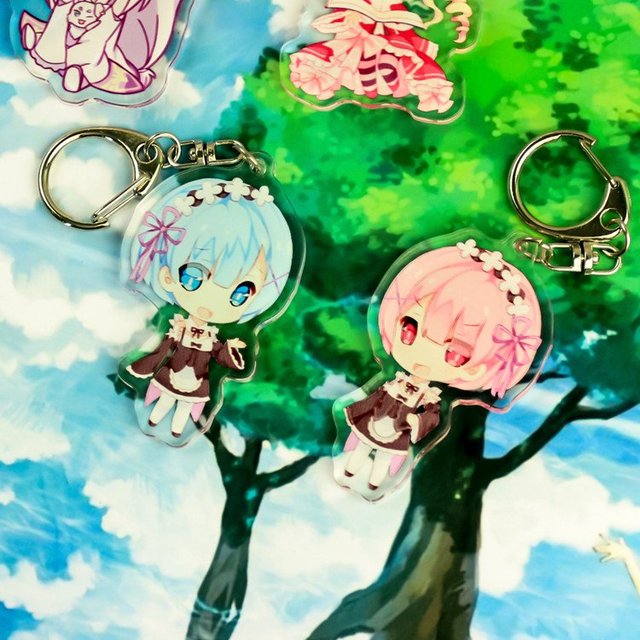 Breloczki na klucze Re Zero Kara Hajimeru Isekai Seikatsu Emilia i Rem Ram w formie akrylowych zabawek - Wianko - 2