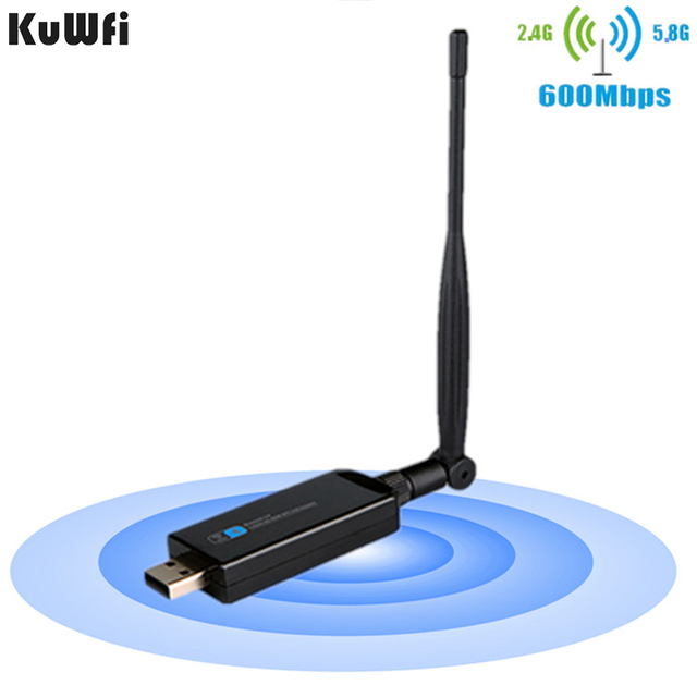 KuWFi Adapter USB WiFi 600Mbps 2.4/5GHz z anteną 5dBi - odbiornik bezprzewodowy do PC/Laptopa/pulpitu - Wianko - 2