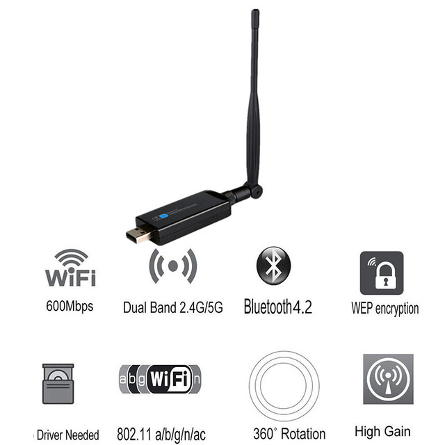 KuWFi Adapter USB WiFi 600Mbps 2.4/5GHz z anteną 5dBi - odbiornik bezprzewodowy do PC/Laptopa/pulpitu - Wianko - 5