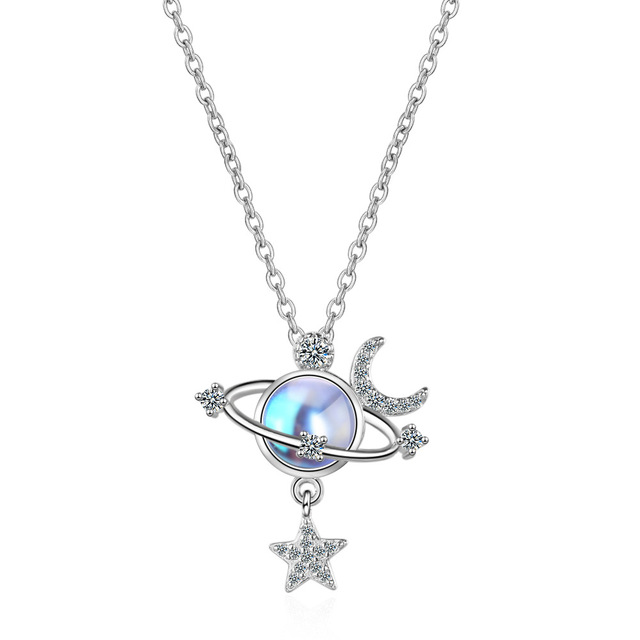 Damski naszyjnik na szyi 925 Sterling Silver z wisiorem Universe Star Moon i kryształami - Wianko - 1