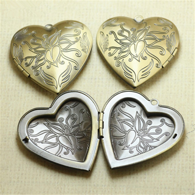 Wisiorek metalowy, antyczny brąz, serce, kwiaty rzeźbione, dwustronny medalion - Wianko - 5
