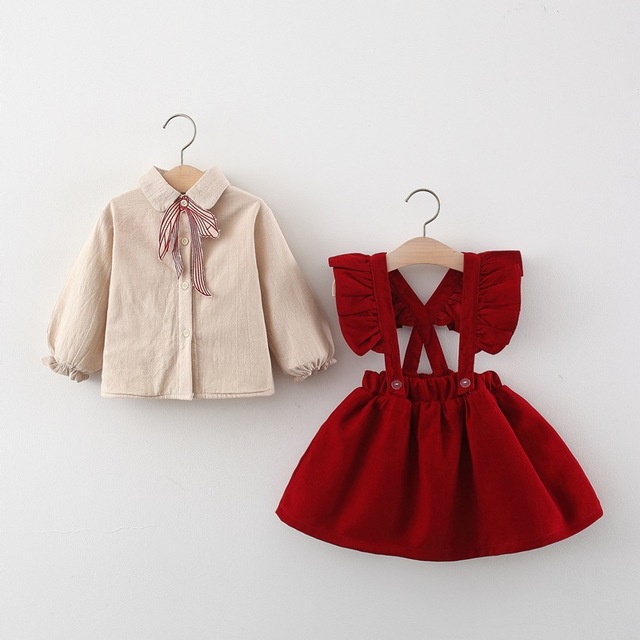 Zestaw ubrań dla noworodka dziewczynki - bluza aksamitna z paskiem i spódnica garniturowa na 1. urodziny - Wianko - 7