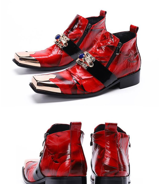 Wioskie męskie skórzane buty biznes z metalową kwadratową głową - Wianko - 12