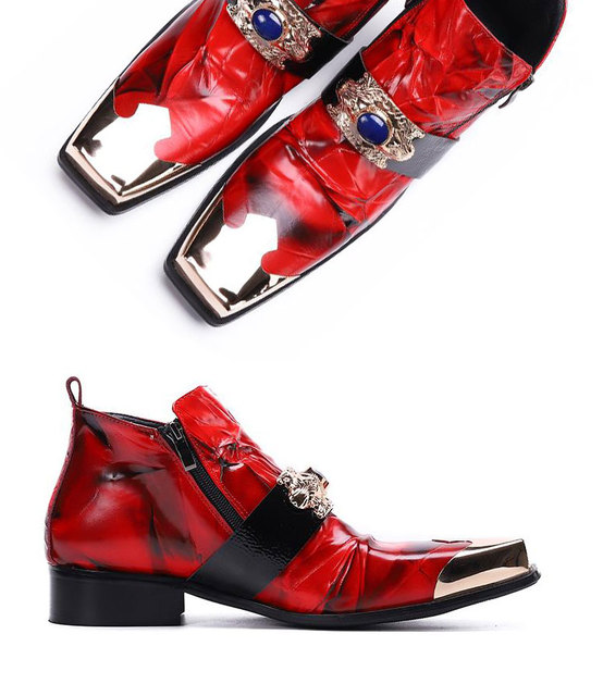 Wioskie męskie skórzane buty biznes z metalową kwadratową głową - Wianko - 14