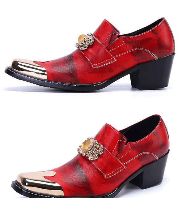 Wioskie męskie skórzane buty biznes z metalową kwadratową głową - Wianko - 1