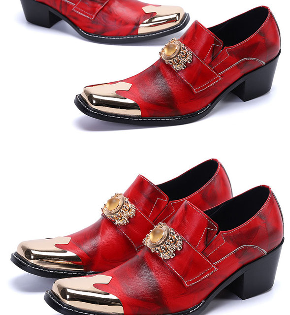 Wioskie męskie skórzane buty biznes z metalową kwadratową głową - Wianko - 3