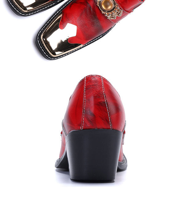 Wioskie męskie skórzane buty biznes z metalową kwadratową głową - Wianko - 5