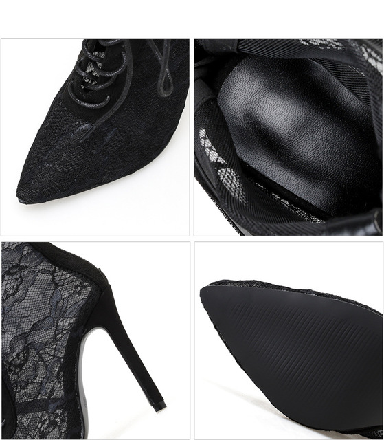 Siatkowe buty damskie na cienkich słupkach - koronkowe, kwieciste, dojrzałe, eleganckie - czarny, rozmiar 35-40 - Wianko - 22