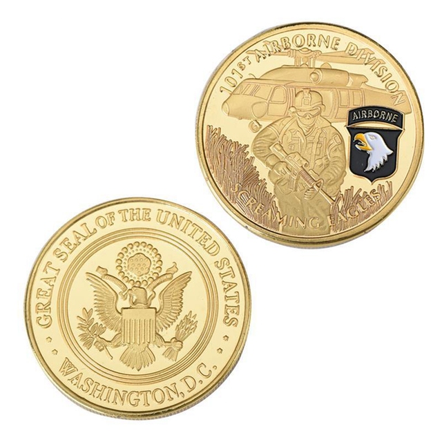 Moneta pamiątkowa US Army 101st Airborne Screaming Eagles z motywem złotym - kolekcjonerska pamiątka wojskowa - Wianko - 1