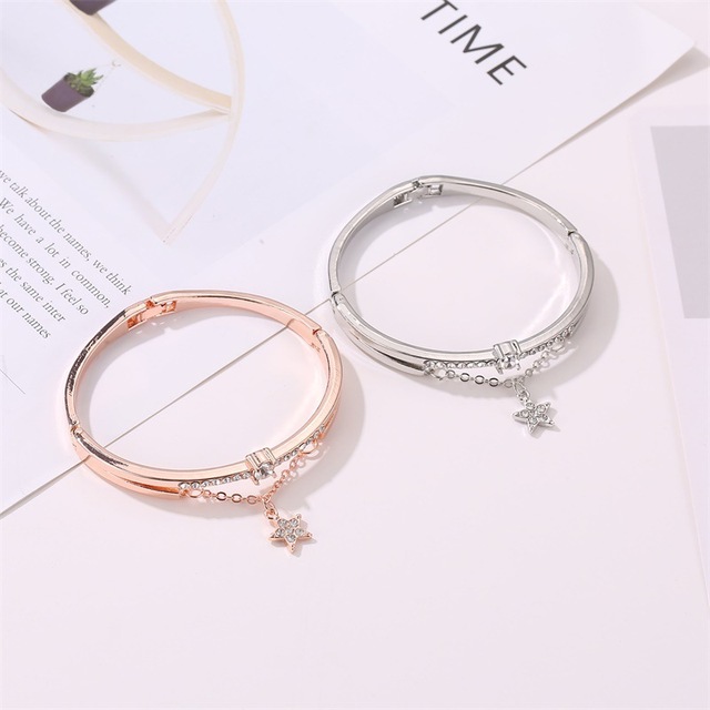 Luksusowa bransoletka w kształcie gwiazdy z różowym złotem i srebrem, ozdobiona cyrkoniami i kryształkami - Wianko - 13