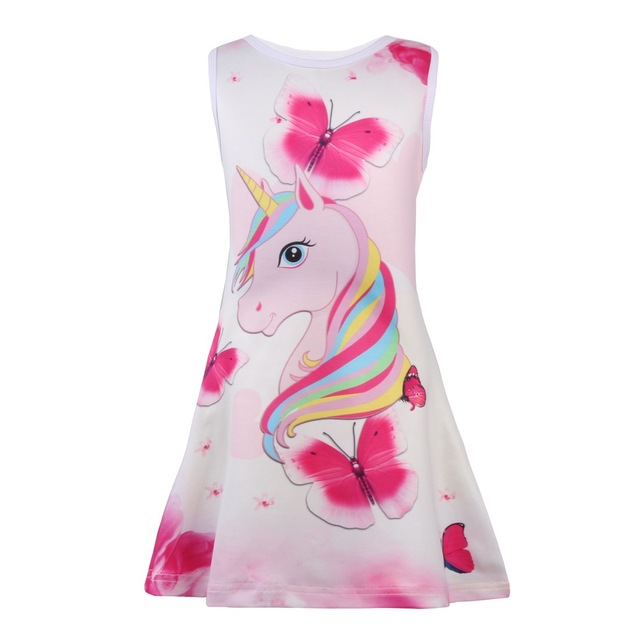 Sukienka trapezowa dla dziewczynki Lato 2019 w modnym designie jednorożca bez rękawów - Wianko - 2