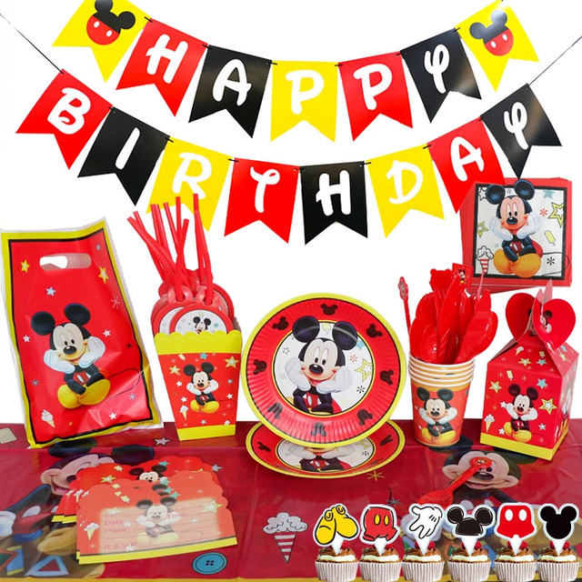Balony jednorazowe Mickey Mouse do dekoracji urodzinowych dla dzieci – czerwone talerze, serwetki i ozdoby na wierzch tortu - Wianko - 3