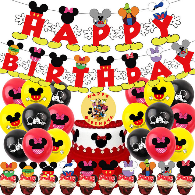 Balony jednorazowe Mickey Mouse do dekoracji urodzinowych dla dzieci – czerwone talerze, serwetki i ozdoby na wierzch tortu - Wianko - 5