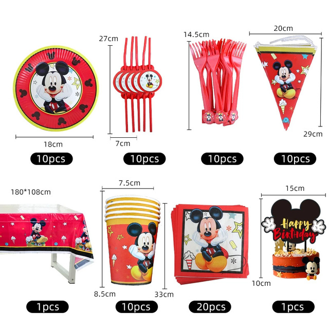 Balony jednorazowe Mickey Mouse do dekoracji urodzinowych dla dzieci – czerwone talerze, serwetki i ozdoby na wierzch tortu - Wianko - 4