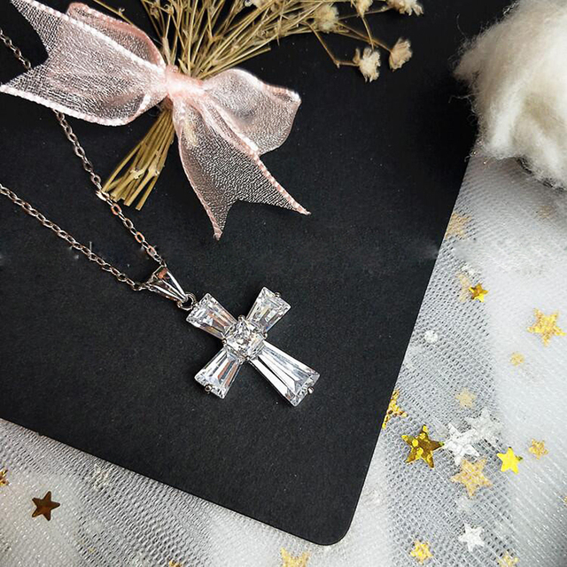 Wisiorek krzyż kształt z cyrkoniami - wspaniała biżuteria dla kobiet - Wianko - 4