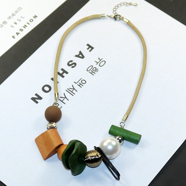 Wisiorek ze sztucznymi perlami i naszyjnik linia łańcucha w modnym geometrii-inspirowanym stylu wełnianym na jesień i zimę - Wianko - 6