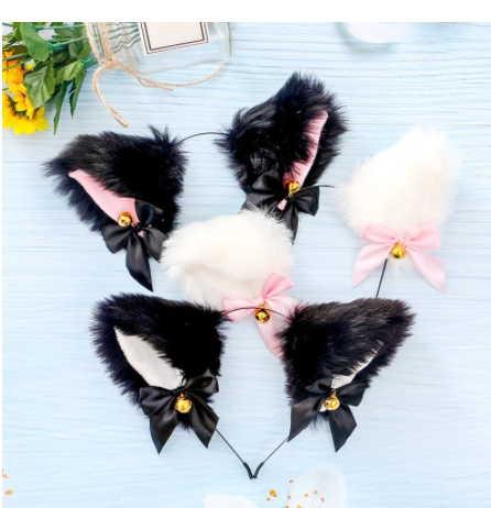 Halloweenowe kotki uszy Cosplay z pięknymi muszkami i dzwonkami - dekoracje na głowę na imprezy w stylu kotów na Halloween 2021 - nowość - Wianko - 1