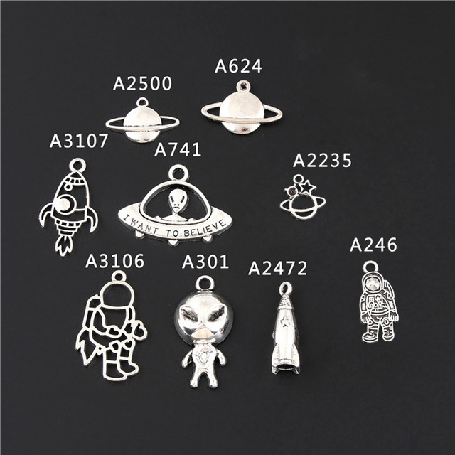Srebrny wisiorek astronauty Alien Rocket Space Explorer - Mix 18 sztuk, tworzenie biżuterii DIY, handmade - Wianko - 2