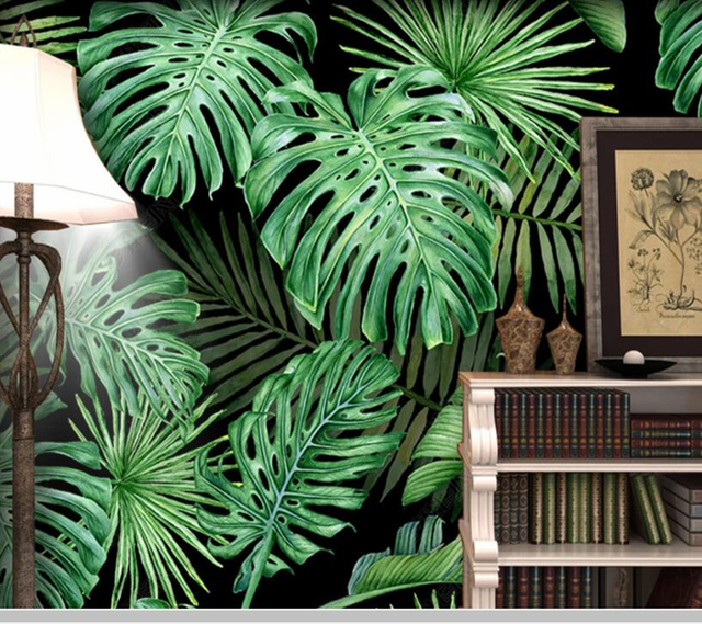 Tropikalny las - liście roślin tapeta z naturalnym krajobrazem (TV, salon, sypialnia) - Wianko - 3