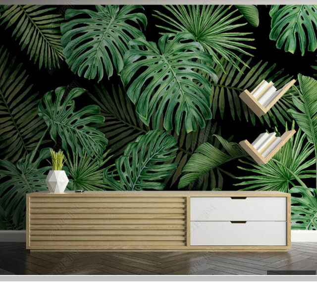 Tropikalny las - liście roślin tapeta z naturalnym krajobrazem (TV, salon, sypialnia) - Wianko - 1