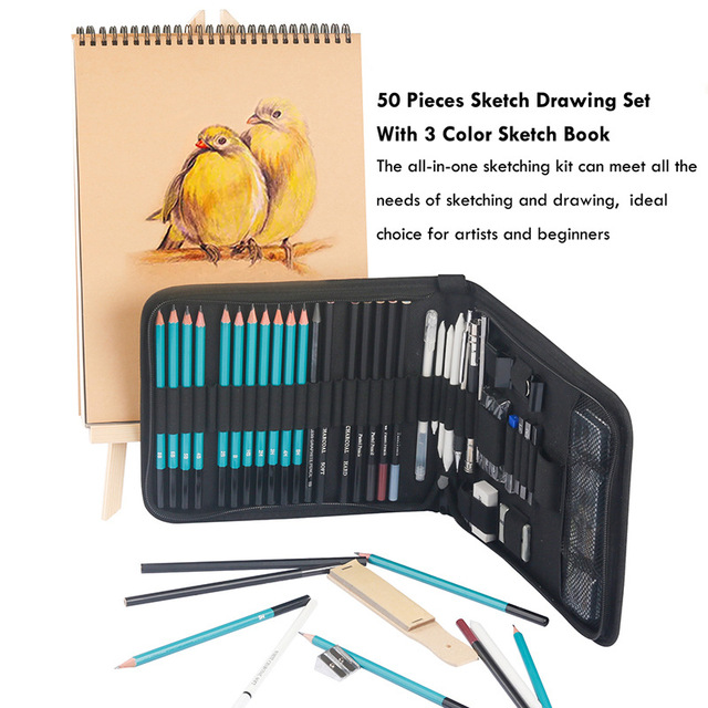 Zestaw 50 sztuk narzędzi do szkicowania: metalowe pióro, długopis, karbonowy ołówek, wysoki połysk - Wianko - 5