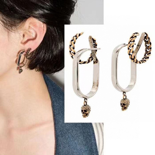 2022 luksusowe, złote kolczyki wiszące z geometrią i czaszką w stylu vintage - biżuteria punkowa dla kobiet - Wianko - 2
