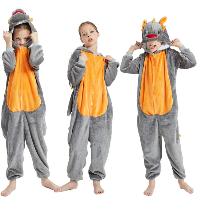 Dinozaur Kigurumi piżama flanelowa dla dzieci - śpioszki jednoczęściowe chłopcy dziewczęta - Wianko - 24