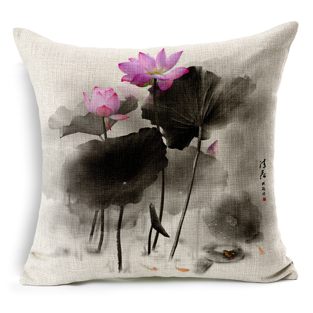 Poszewka na poduszkę 45x45 cm - dekoracyjna czarna z motywem kwiatu lotosu - Wianko - 6