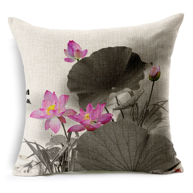 Poszewka na poduszkę 45x45 cm - dekoracyjna czarna z motywem kwiatu lotosu - Wianko - 5