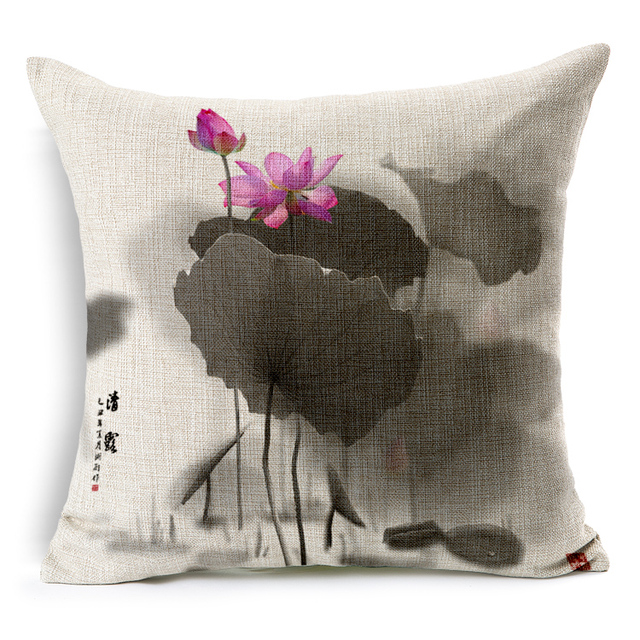 Poszewka na poduszkę 45x45 cm - dekoracyjna czarna z motywem kwiatu lotosu - Wianko - 4