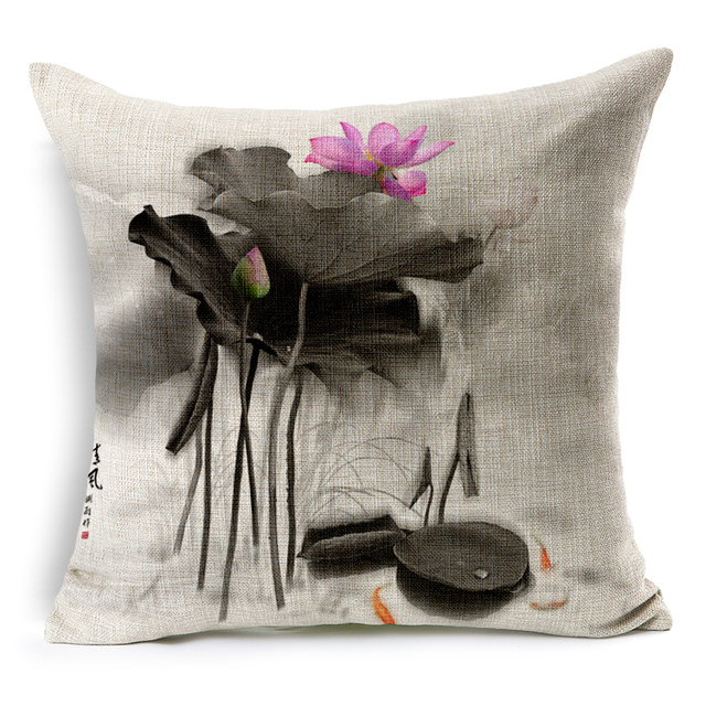 Poszewka na poduszkę 45x45 cm - dekoracyjna czarna z motywem kwiatu lotosu - Wianko - 7