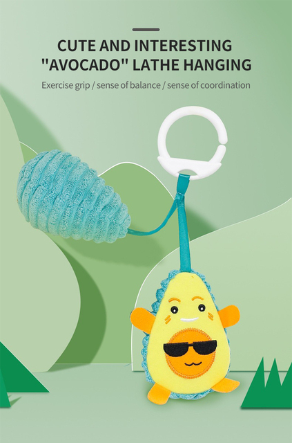 Kolorowa grzechotka pluszowego awokado z wieszakiem do wózka - zabawka edukacyjna dla dziecka - Wianko - 1