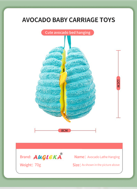 Kolorowa grzechotka pluszowego awokado z wieszakiem do wózka - zabawka edukacyjna dla dziecka - Wianko - 2
