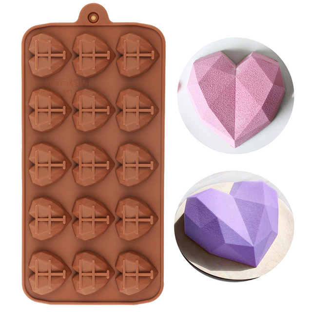 Foremki silikonowe do czekoladek i ciastek w kształcie serc - 15 przegródek - wzór diament - idealne na wesele i inne wyroby słodkie - Wianko - 1