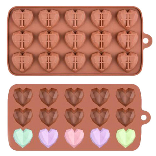 Foremki silikonowe do czekoladek i ciastek w kształcie serc - 15 przegródek - wzór diament - idealne na wesele i inne wyroby słodkie - Wianko - 5