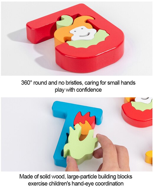 Drewniane 3D Puzzle - tęczowe litery alfabetu | Zabawka Montessori dla dzieci w wieku przedszkolnym - Wianko - 10