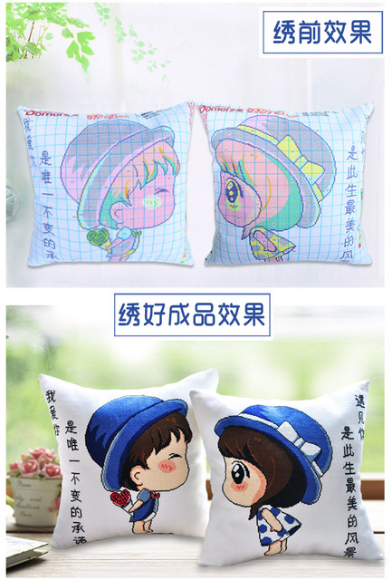 Zestaw do krzyżykowego szycia - Cute Cartoon - walentynkowa para poduszek - kreatywny prezent dla dziewczyny - 40x40 cm - Wianko - 3