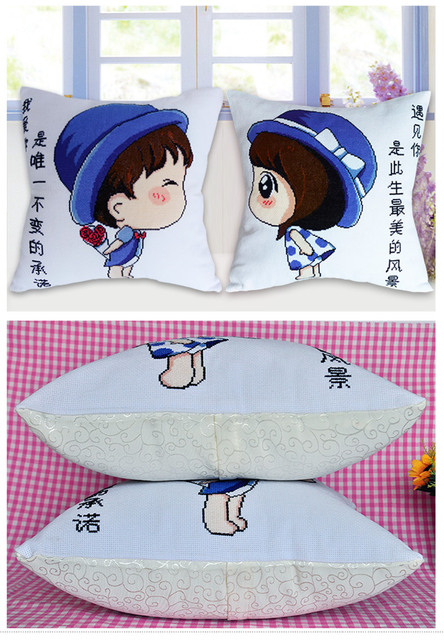 Zestaw do krzyżykowego szycia - Cute Cartoon - walentynkowa para poduszek - kreatywny prezent dla dziewczyny - 40x40 cm - Wianko - 4