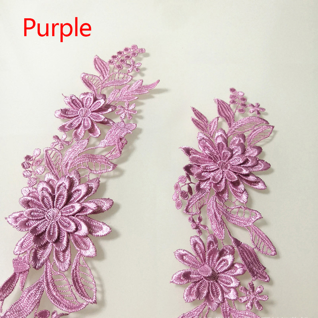 Koronkowa aplikacja ze zdobieniem kwiatowym do sukni ślubnej - 1 para, ręcznie wyszyta, 3D - Wianko - 6