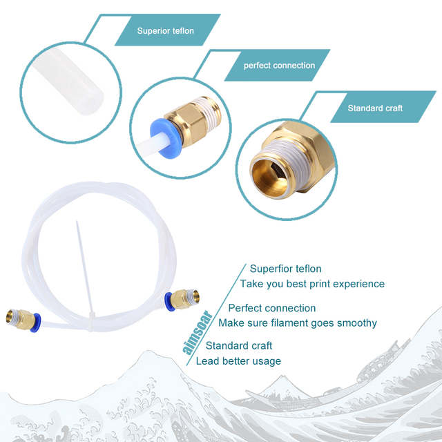 Szybkozłącze pneumatyczne PC4-M6 PC4-01 PC6-01 z rurą 1M PTFE 2*4mm 4*6mm dla drukarek 3D Ender 3 CR10 (1.75mm / 3mm filament) - Wianko - 1