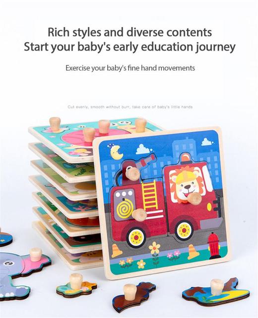 Drewniane puzzle edukacyjne dla dzieci - Pojazdy i zwierzęta w stylu cartoon (24 elementy) - Wianko - 9