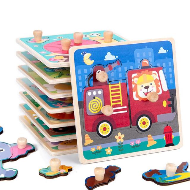 Drewniane puzzle edukacyjne dla dzieci - Pojazdy i zwierzęta w stylu cartoon (24 elementy) - Wianko - 13