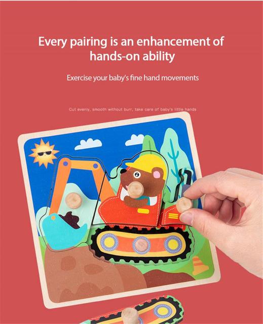 Drewniane puzzle edukacyjne dla dzieci - Pojazdy i zwierzęta w stylu cartoon (24 elementy) - Wianko - 4