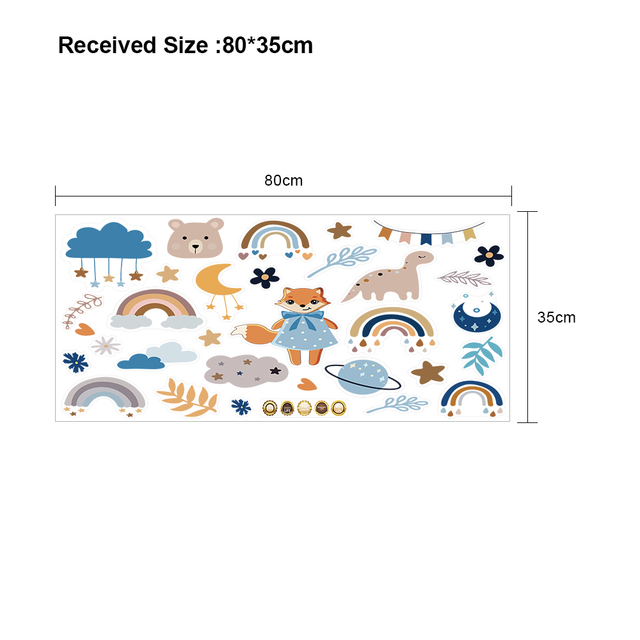 Naklejka ścienna dla dzieci w stylu kreskówki - tęczowa chmura, dinozaury, gwiazdy, księżyc - Wianko - 1