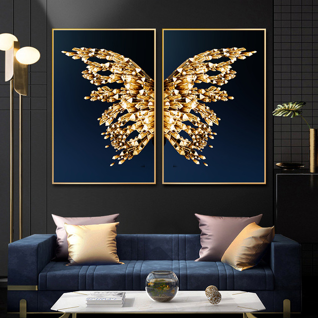 Plakat na płótnie Złoty Motyl - obraz artystyczny do salonu w stylu skandynawskim - Wianko - 3
