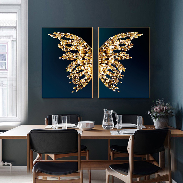 Plakat na płótnie Złoty Motyl - obraz artystyczny do salonu w stylu skandynawskim - Wianko - 4