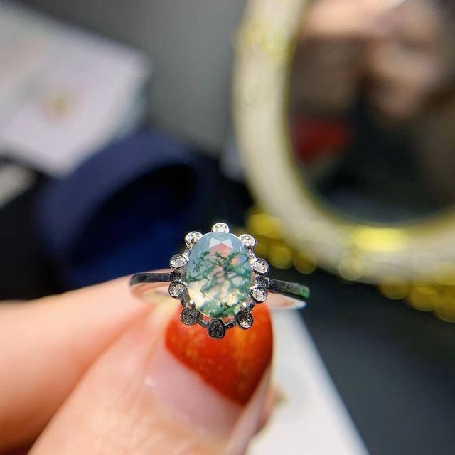 Pierścień zielony Moss agat w srebrze 925 - biżuteria zaręczynowa dla kobiet - Wianko - 3