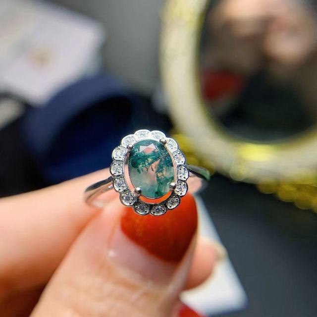 Pierścień zielony Moss agat w srebrze 925 - biżuteria zaręczynowa dla kobiet - Wianko - 8
