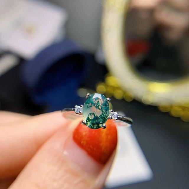 Pierścień zielony Moss agat w srebrze 925 - biżuteria zaręczynowa dla kobiet - Wianko - 1